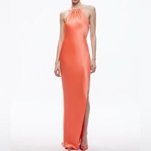 Alice + Olivia Zumi Open Back Halter Maxi Dress Coral Sunset Women’s Sz 12